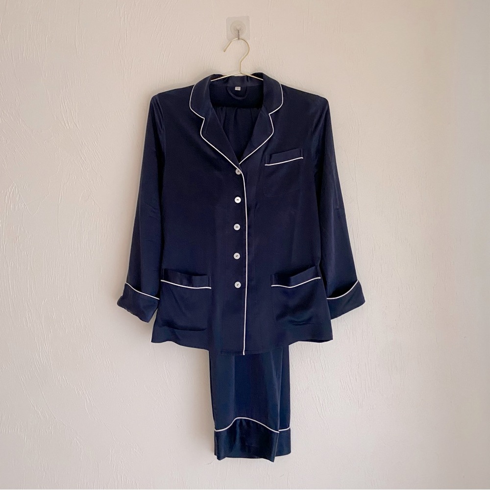 Reserved for Maggie - Lilysilk 100% mulberry silk pajamas set M navy blue